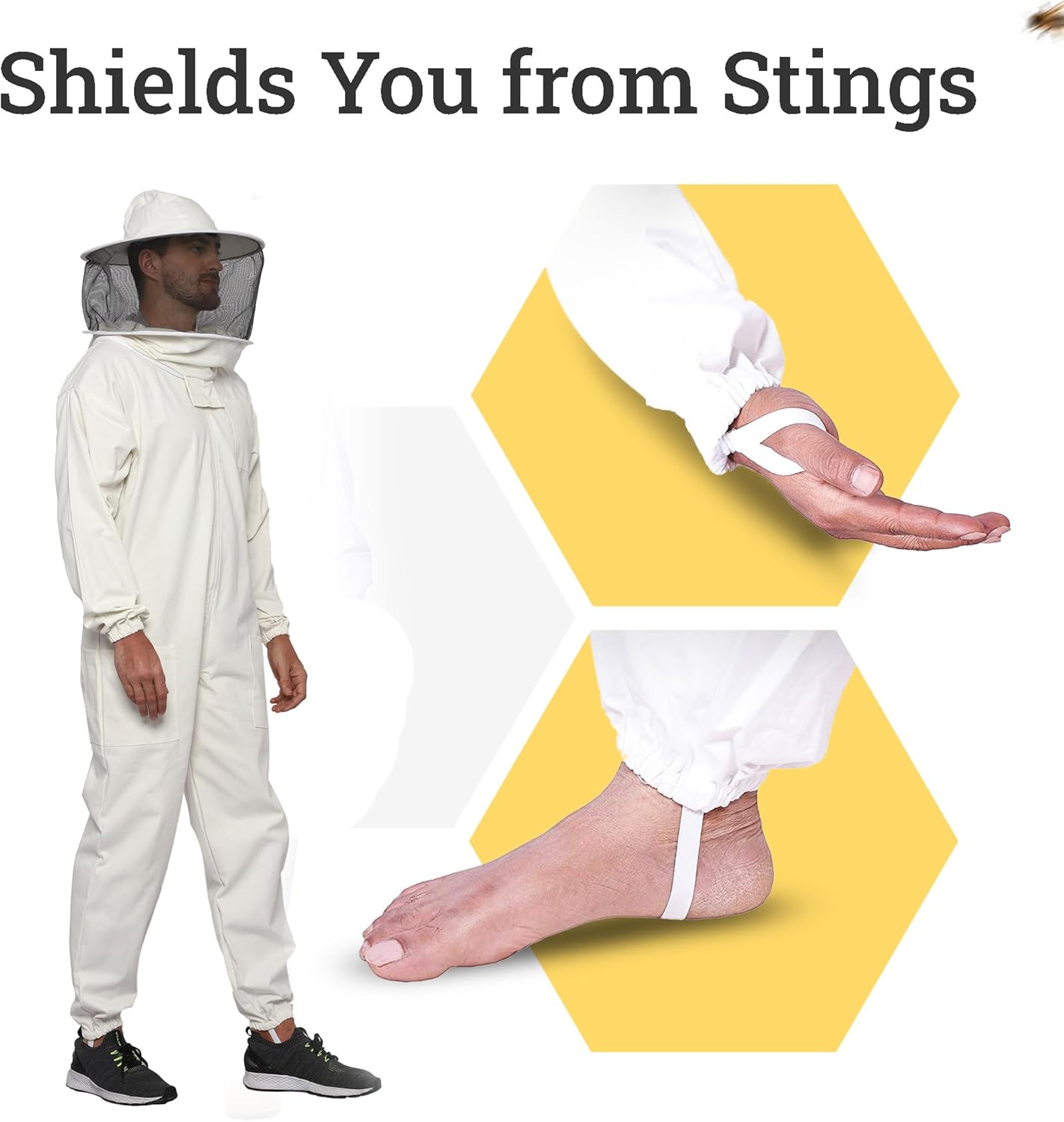 Professional Bee Suit with Round Hood Veil- Thick Cotton Bee Suit Sting-Less Protection Pro Beekeeper Suit Bee Keeper Suite Trajes De Apicultura Beekeeping Coverall with Bee Gloves 4XL