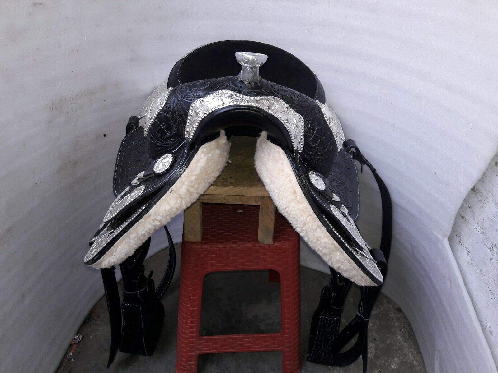 Equestrian Universe Western Sella Fully Show con Silver Corner Canchos & Saddlepad (nero)