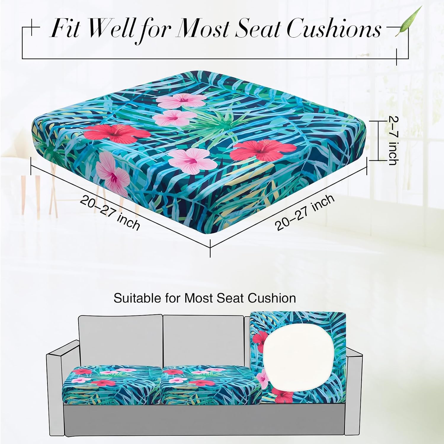 Newwiee Set of 4 Stretch Patio Cushion Covers Sofa Couch Seat Chair Slipcovers Cushion Cover Replacement Furniture Protector for Pets Washable(Tropical Leaf,Seat Cover,Print Style)