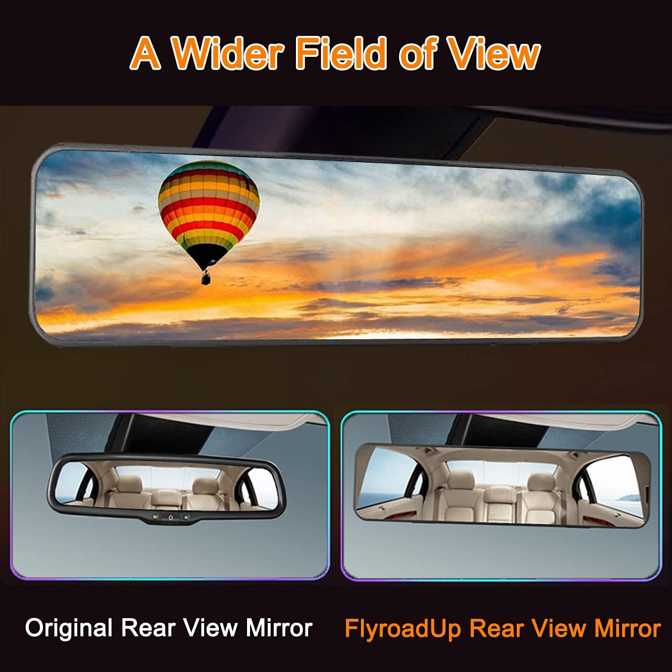 FlyroadUp Car Rear View Mirror Interior Wide Angle Panoramic Rearview Mirror to Eliminate Blind Spot – White, Convex, 11.2'' L x 3.0'' H