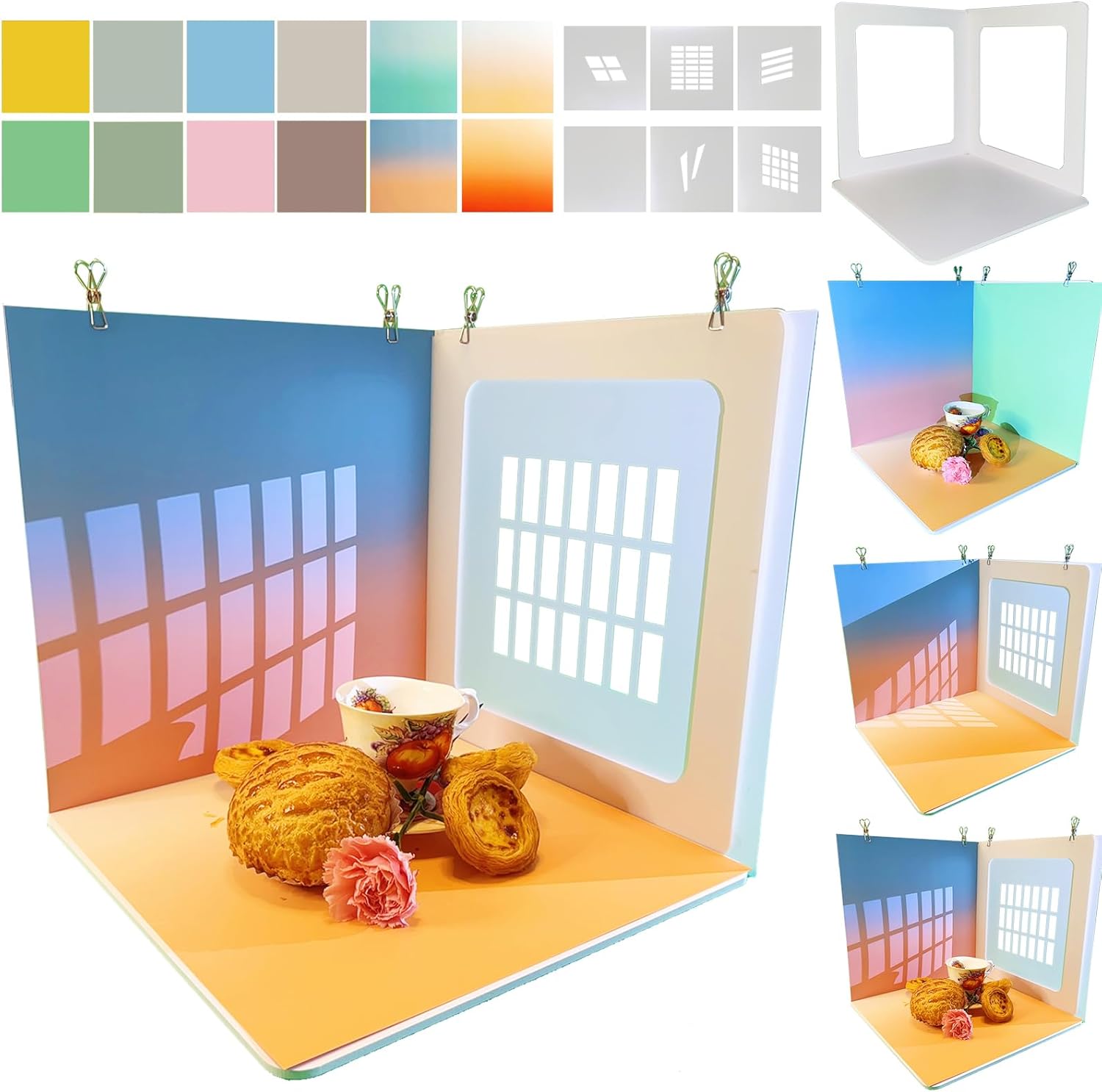 15PCS Content Creator Backdrop Photography Studio Photo Backdrops Board Kit: Portable Small Product Background Table Top Kit - Flat Lay Props for Jewelry Cosmetic Makeup 16 * 16IN Multi-Function