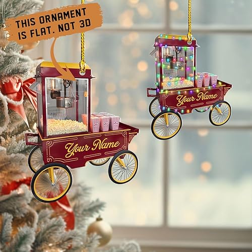 Miniatura 2 de Adorno de Navidad personalizado de máquina de palomitas de maíz 2025, caja de palomitas de maíz plana 2D, decoración de árbol, regalo único para