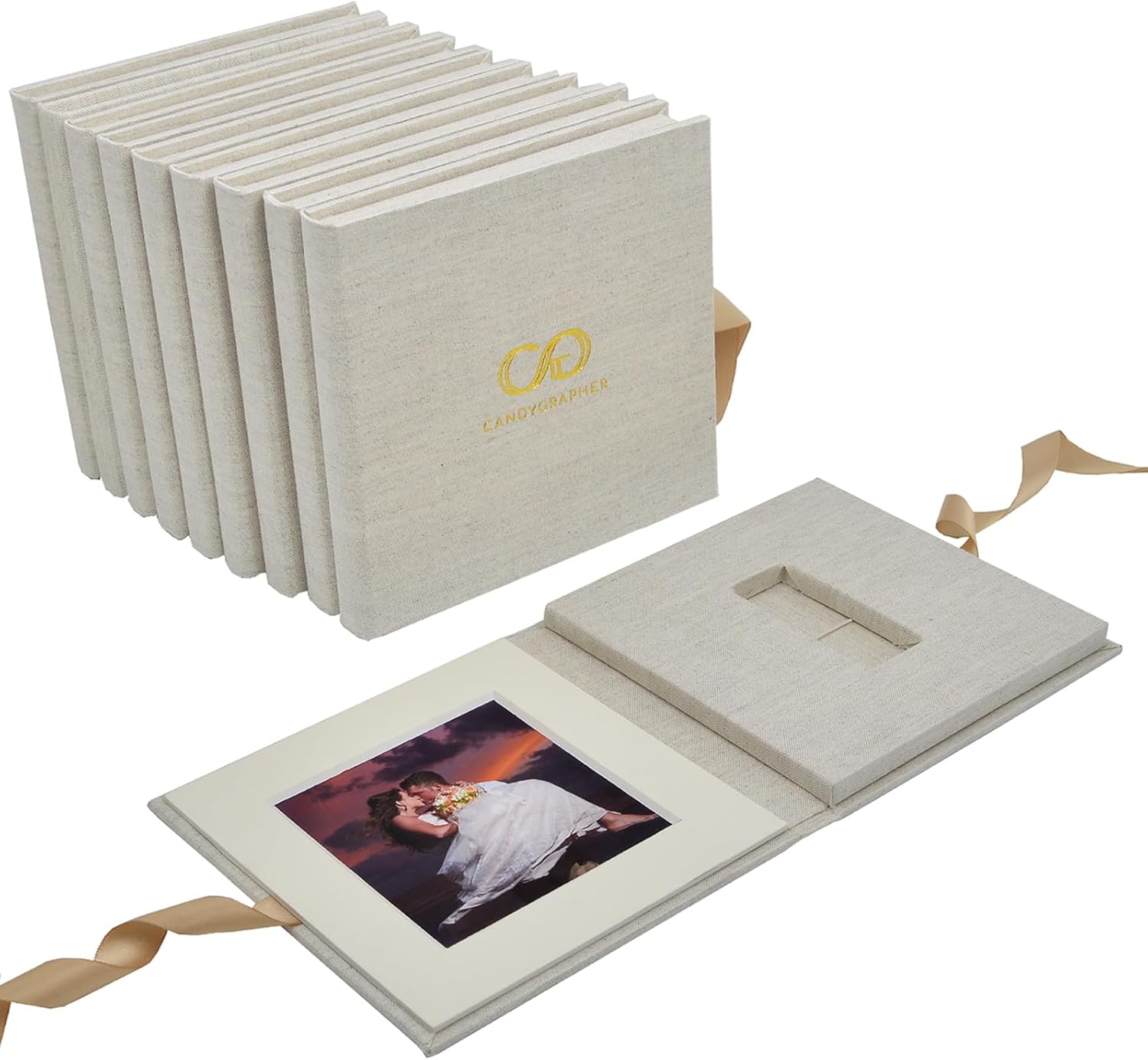 Custom Logo Linen USB boxes with photo frame - Personalized Flash Drive Case - Newborn/Wedding Photography Packaging (include Logo)