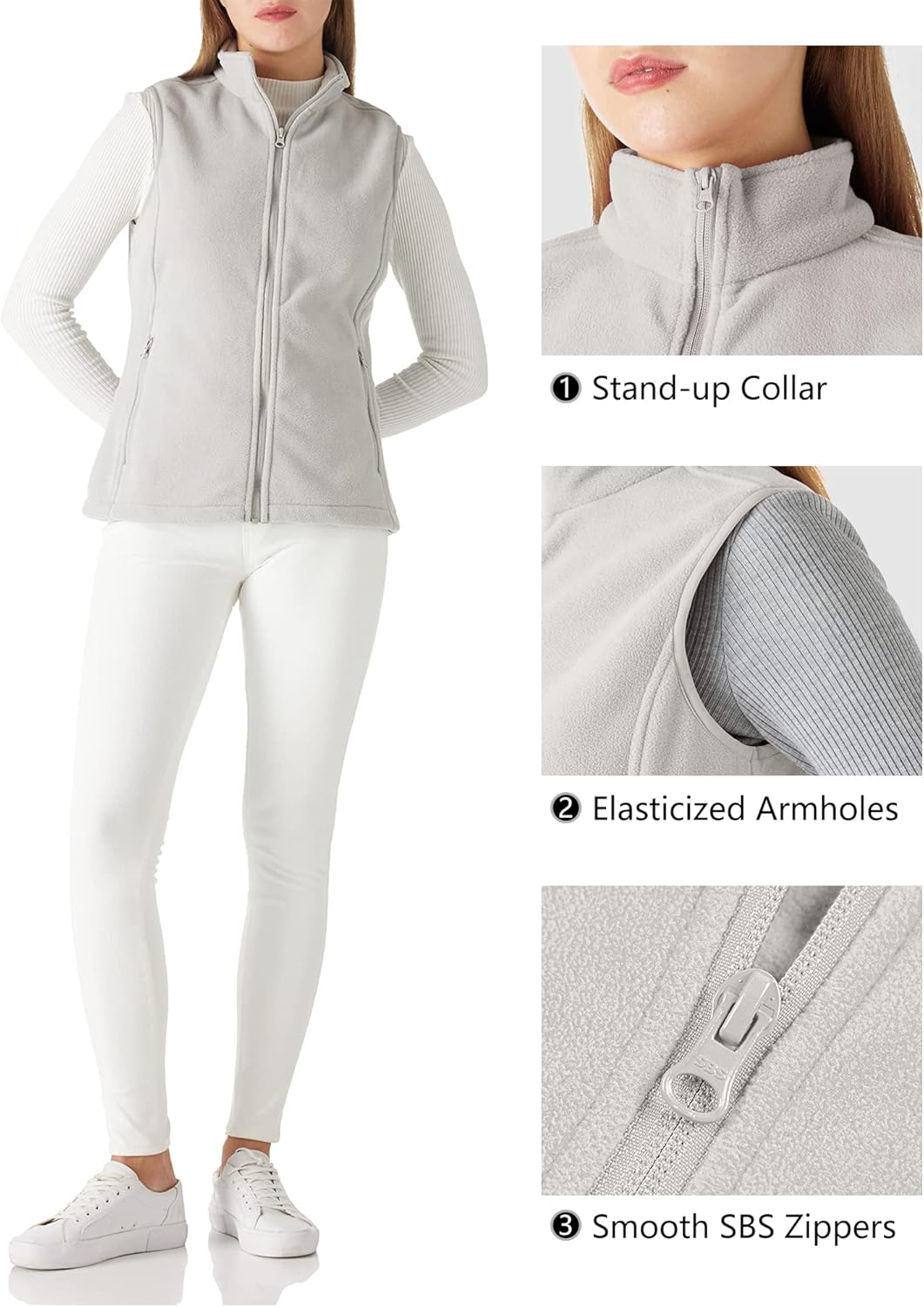 Outdoor Ventures Women's Polar Fleece Zip Vest Outerwear with Pockets,Warm Sleeveless Coat Vest for Fall & Winter - Image 5