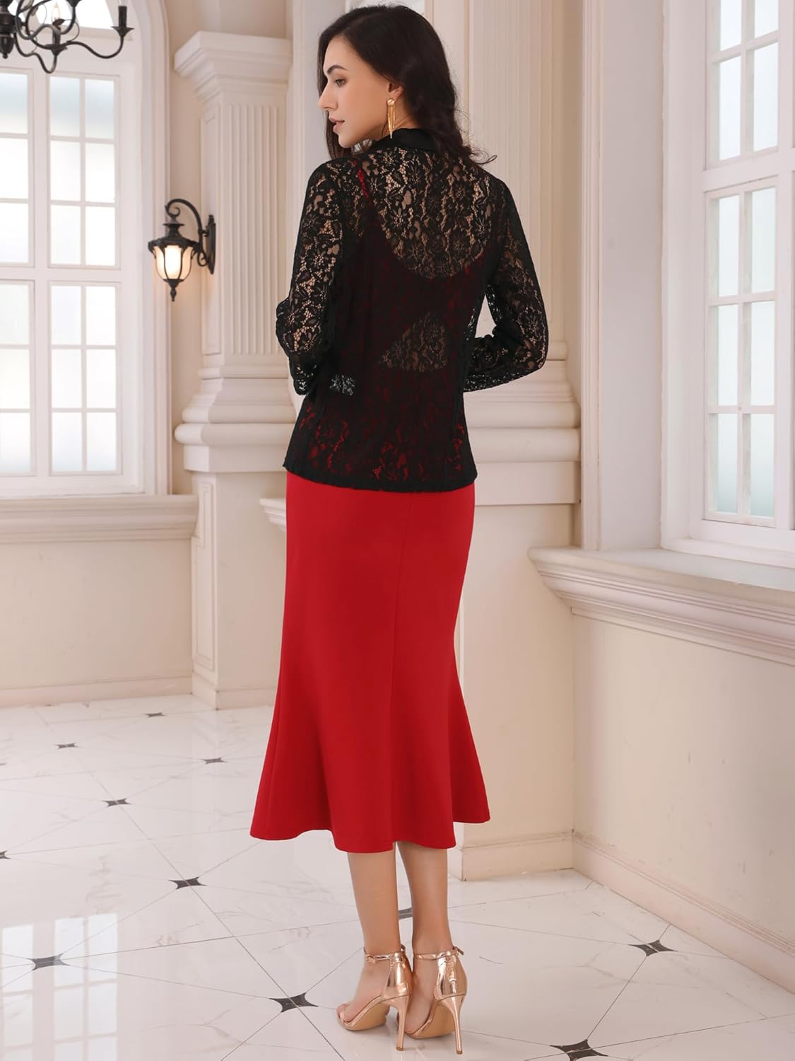 Women's Lace Blazer Wedding Cocktail Lapel Collar One Button Dressy Formal Blazers