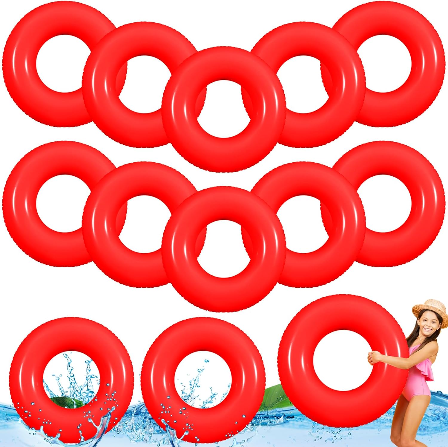 12 Pcs 23.6 Inches Inflatable Pool Floats, Pool Floaties Tube, Swim Tube Rings Bulk for Kid, Boys, Girl Lake Beach Outdoor Party Decorations Summer Vacation Holiday