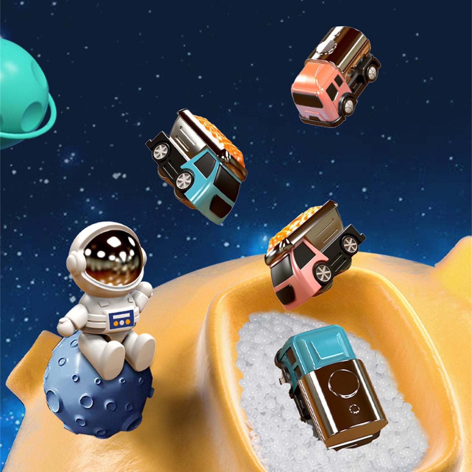 Car Spaces Adventure Toys - Set da pista, gioco educativo per bambini in età prescolare, 3 mini auto e figura di astronauta | Attività di apprendimento per ragazze e ragazzi, regalo divertente per la