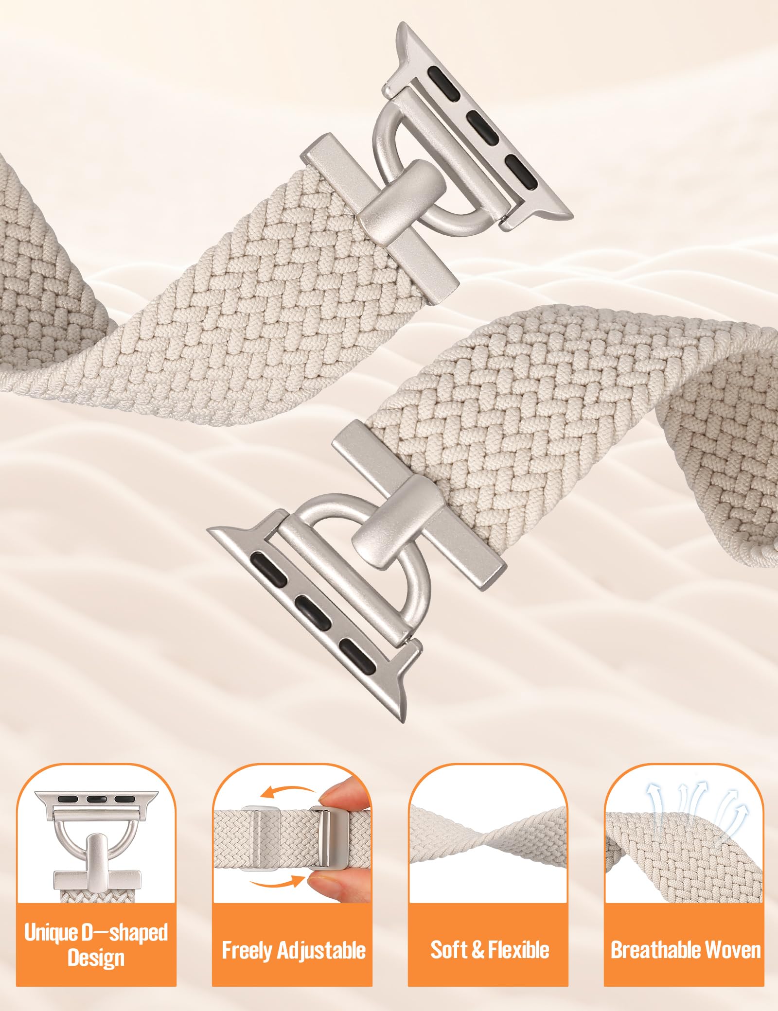 Wearlizer Cinturino magnetico intrecciato compatibile con cinturini Apple Watch 42/46/38/40/41/44/45/49 mm, unisex, design a forma di D elastico in nylon per iWatch serie 11, 10, 9, 8, 7, 6, 5, 4, SE