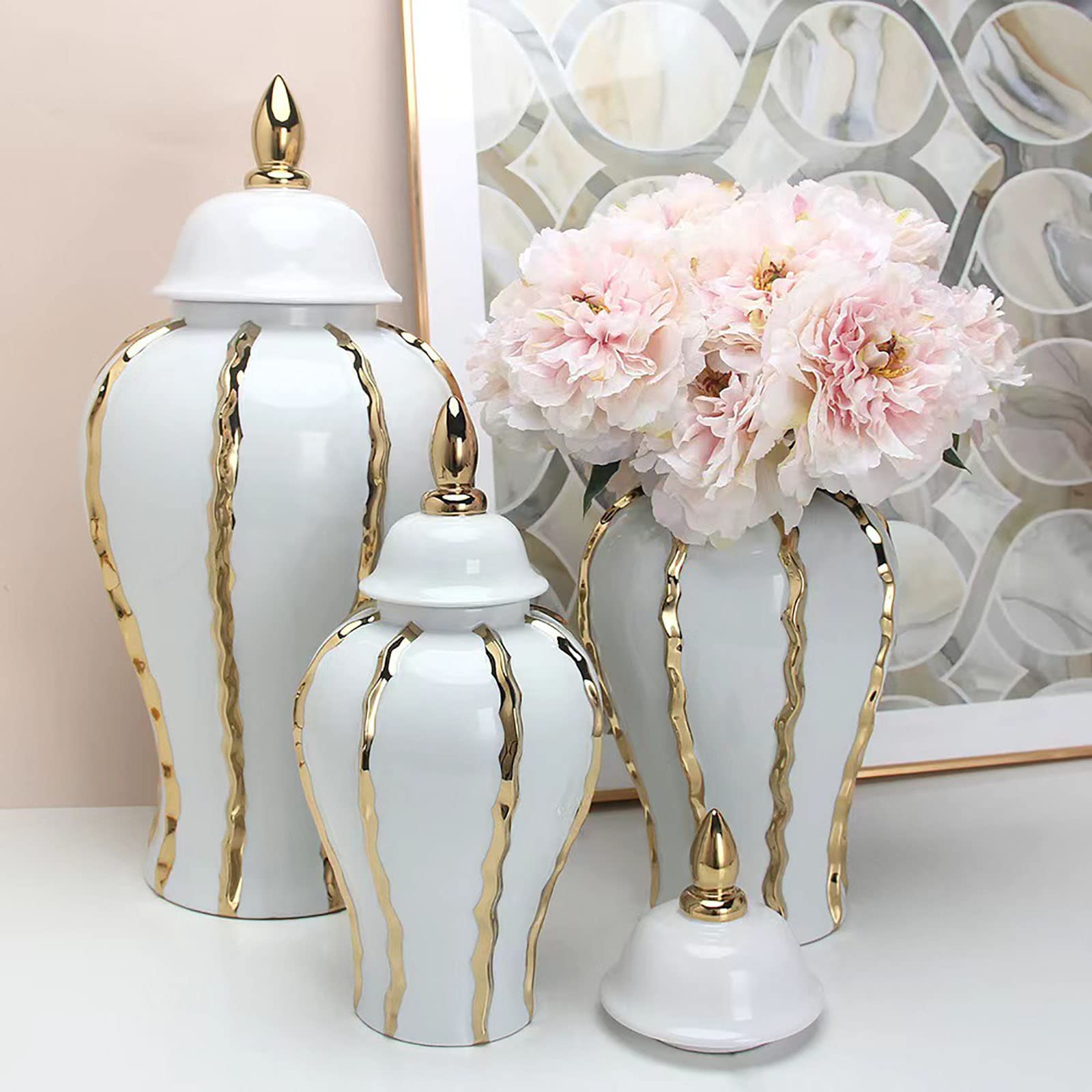 Nowoczesny galwanizowany ceramiczny wazon imbirowy na trawę pampasową i suszone kwiaty stylowy element centralny stołu