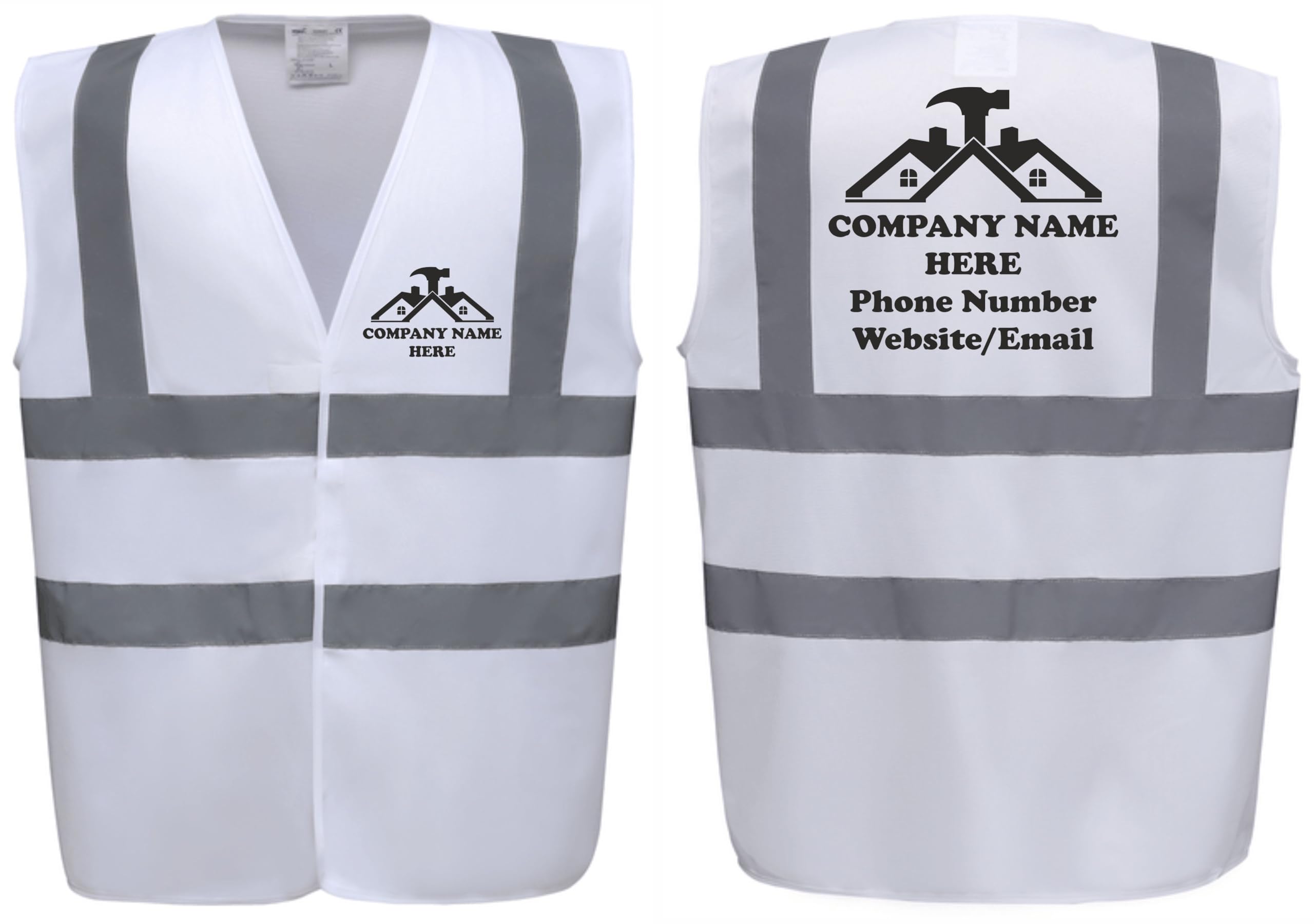 Custom Printed Personalised Hi Vis Vests – Add Your Roofing Company Details, Ideal for Roofers & Construction Workers by Brook Hi Vis (White, XLarge)