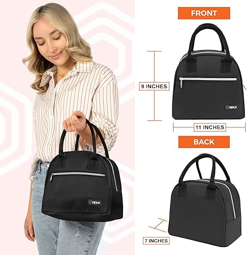 Miniatura 3 de OPUX - Lonchera con aislamiento, bolsas de almuerzo para mujeres, niñas, adolescentes, lindas bolsas de almuerzo térmicas reutilizables negras para