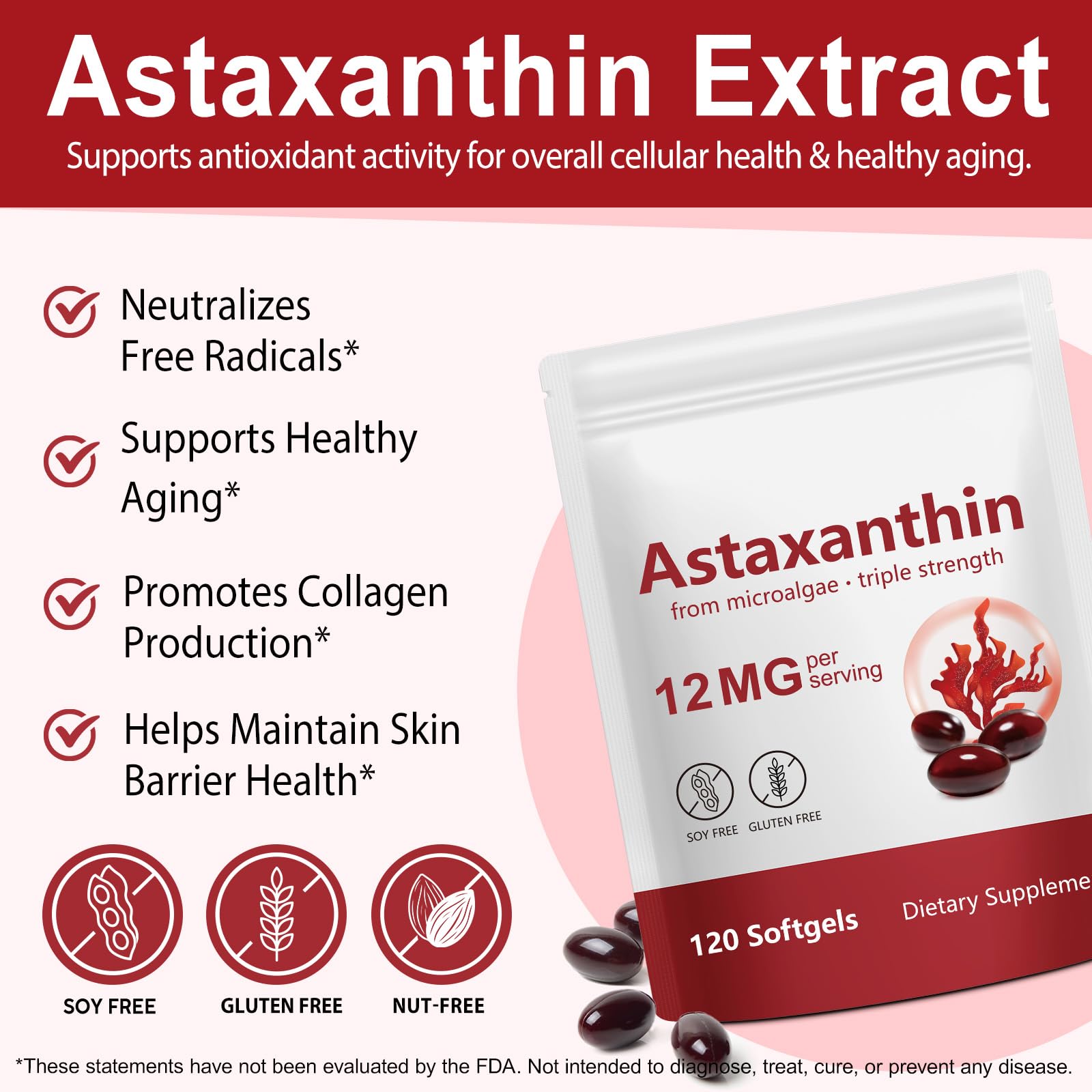 Xaarty 2Pack Premium Astaxanthin 12mg, Antioxidant Supplement for Eye, Joint, Skin Health,Microalgae Source, 8 Month Supply | Supports Internal Circulation, 240 Softgels — Amazon image 4