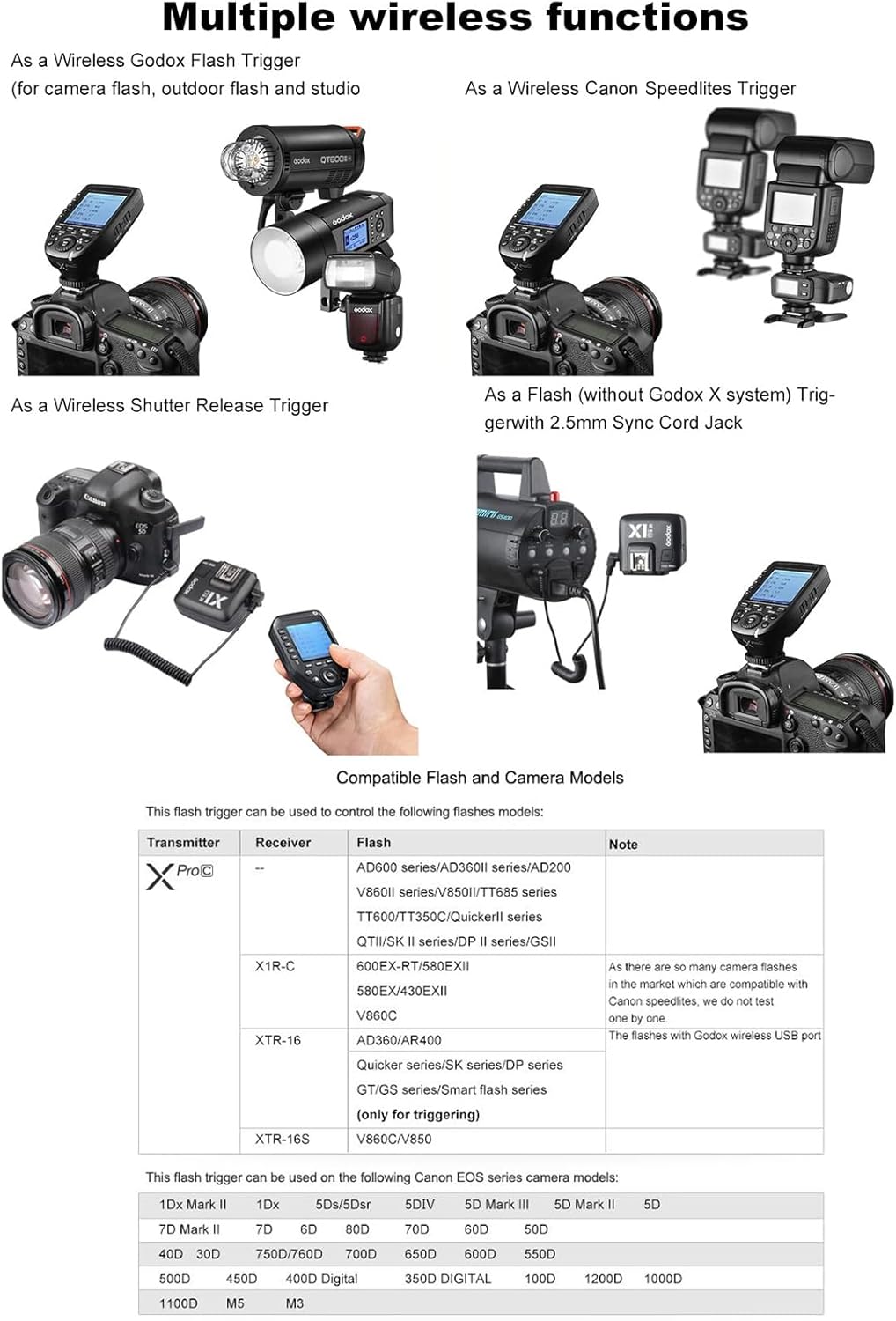 Godox XPro-C controlling various Godox flashes