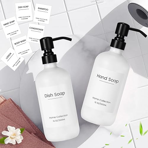 Miniatura 7 de Dispensador de jabón de vidrio de cocina moderno dispensador de jabón de 16 oz para baño con bomba de acero inoxidable, paquete de 2 dispensadores