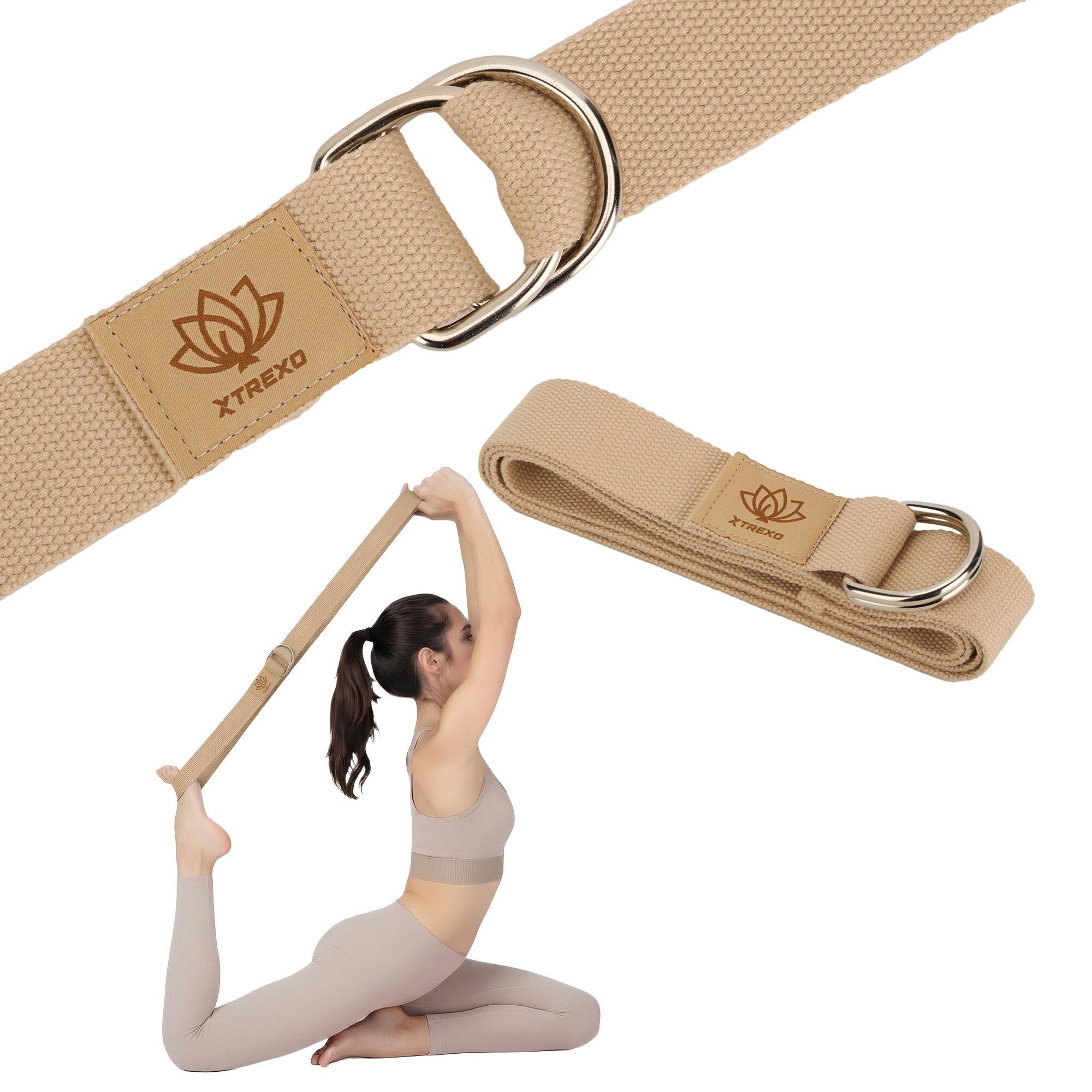 TREXO Sangle de yoga 183 x 3,8 cm - Boucle en forme de D - Réglage facile de la longueur pour différents asanas - Convient à différentes préférences - Accessoire idéal pour tout le monde