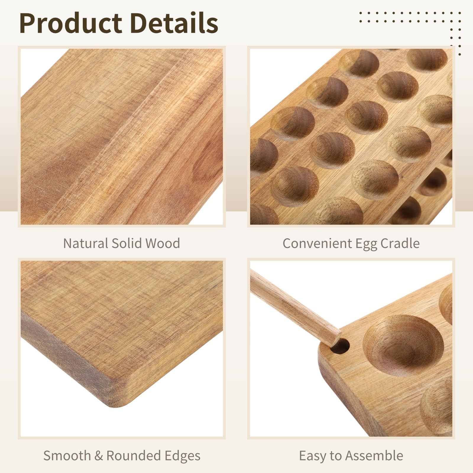 Soporte para huevos de madera de 2 niveles para 36 huevos, organizador de huevos apilable, estante para huevos para nevera