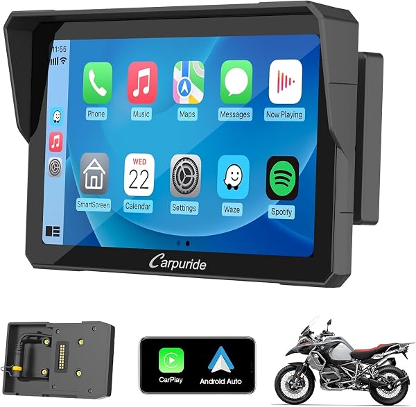 Carpuride W702B Schermo Carplay Moto con Supporto Personalizzato per BMW Moto, Wireless CarPlay e Android Auto, Portatile 7" Impermeabile Touchscreen, Dual Bluetooth, Navigazione, Siri. - 1