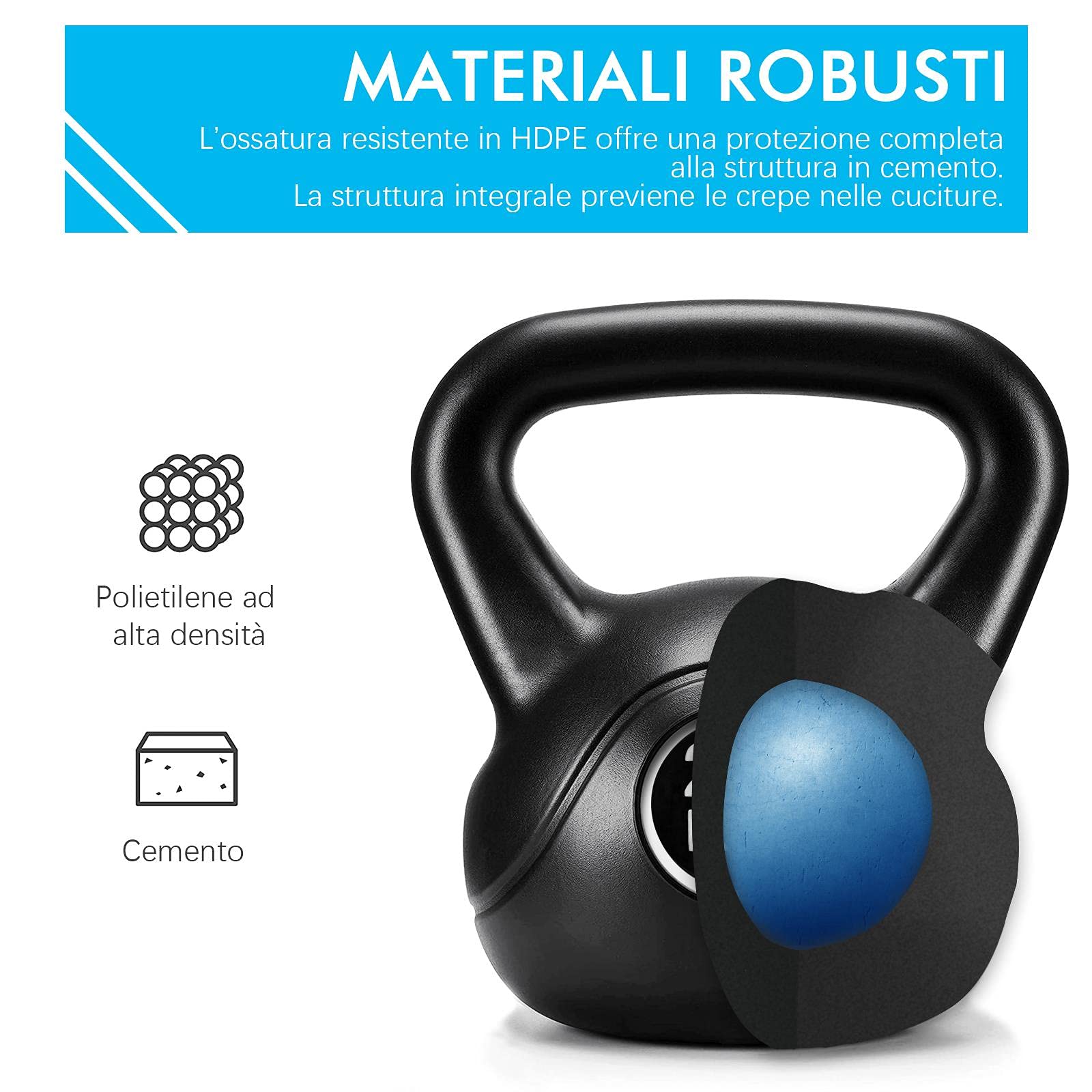 Yaheetech Kettlebell per Sport Fitness Palestra in HDPE e Cemento con Maniglia Ergonomica Antiscivolo Attrezzo Sportivo da Costruzione Muscolare e Allenamento di Forza Nero
