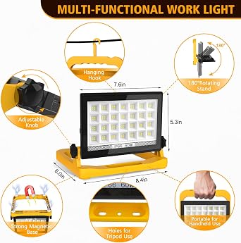 T-SUN 5400Lumen LED Work Light with Stand, 60W Floodlight [Energy Class A]