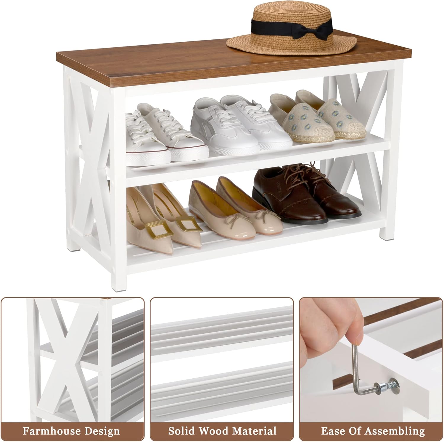 ❤ Crаzу Dеаlѕ Shoe Bench entryway, 3-Tier Shoe Rack Bench, Shoe Organizer Bench with Storage, Entry Bench Seat for Mudroom, Front Door Hallway, Foyer and Indoor Window, Farmhouse, Wooden