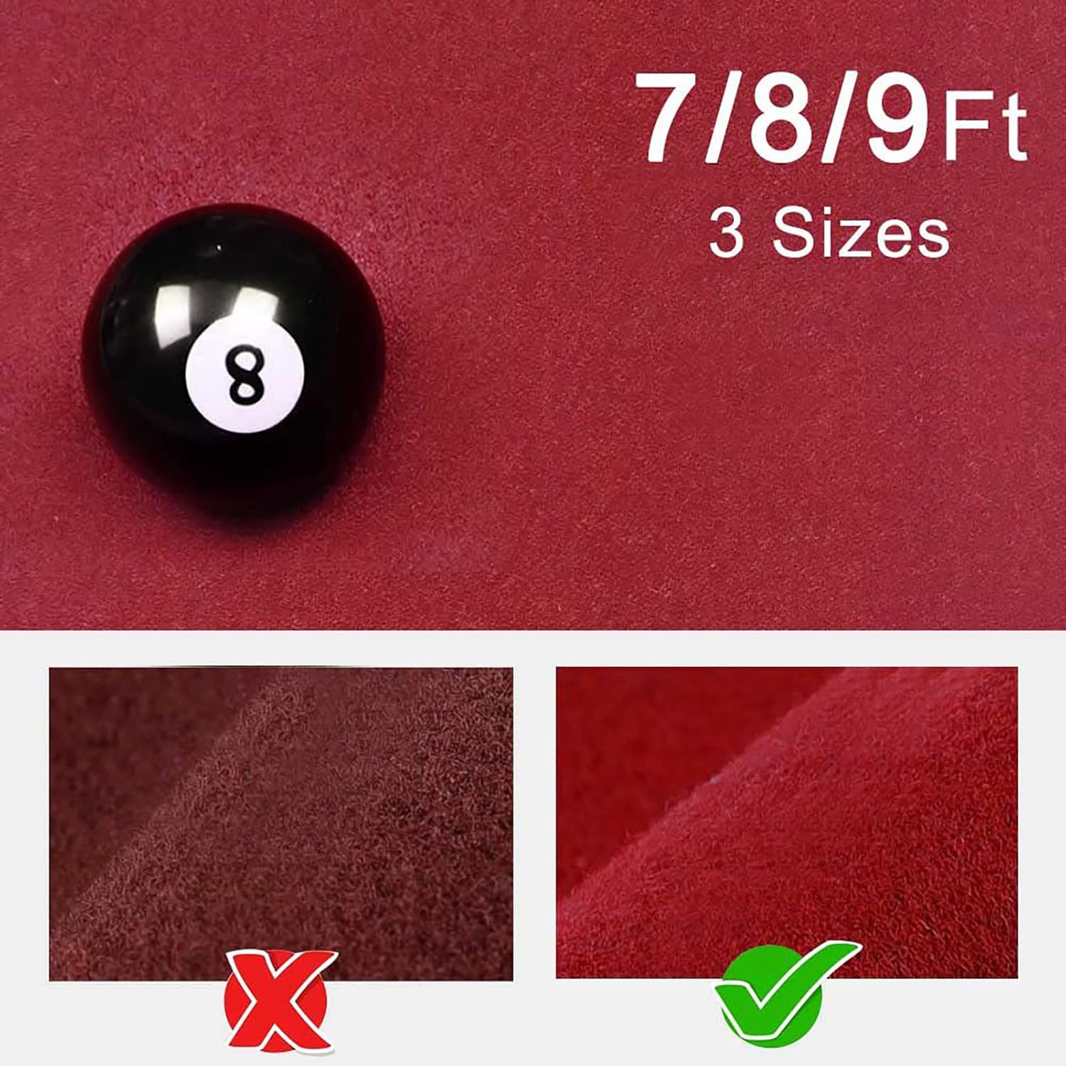 Paño De Fieltro Para Mesa De Billar De 8 Pies (2.6 X 1.45 M), De Nailon Y Lana, Disponible En Rojo, Con 6 Paños Laterales