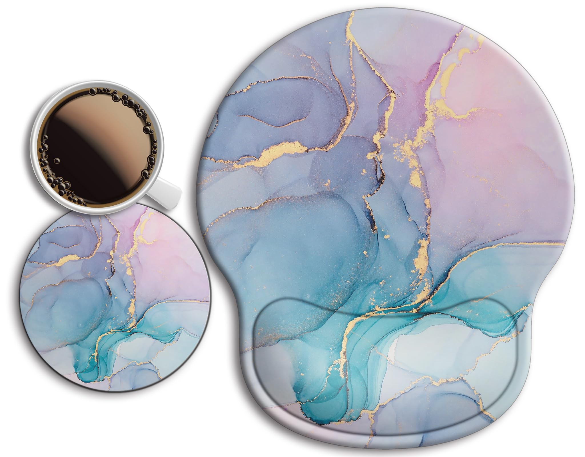 Ergonomic Mouse Pad with Wrist Support Rest,Large Mousepad Gel Wrist Rest, with Coaster Non-Slip & Pain Relief for Computer, Desk, Home&Office-Blue