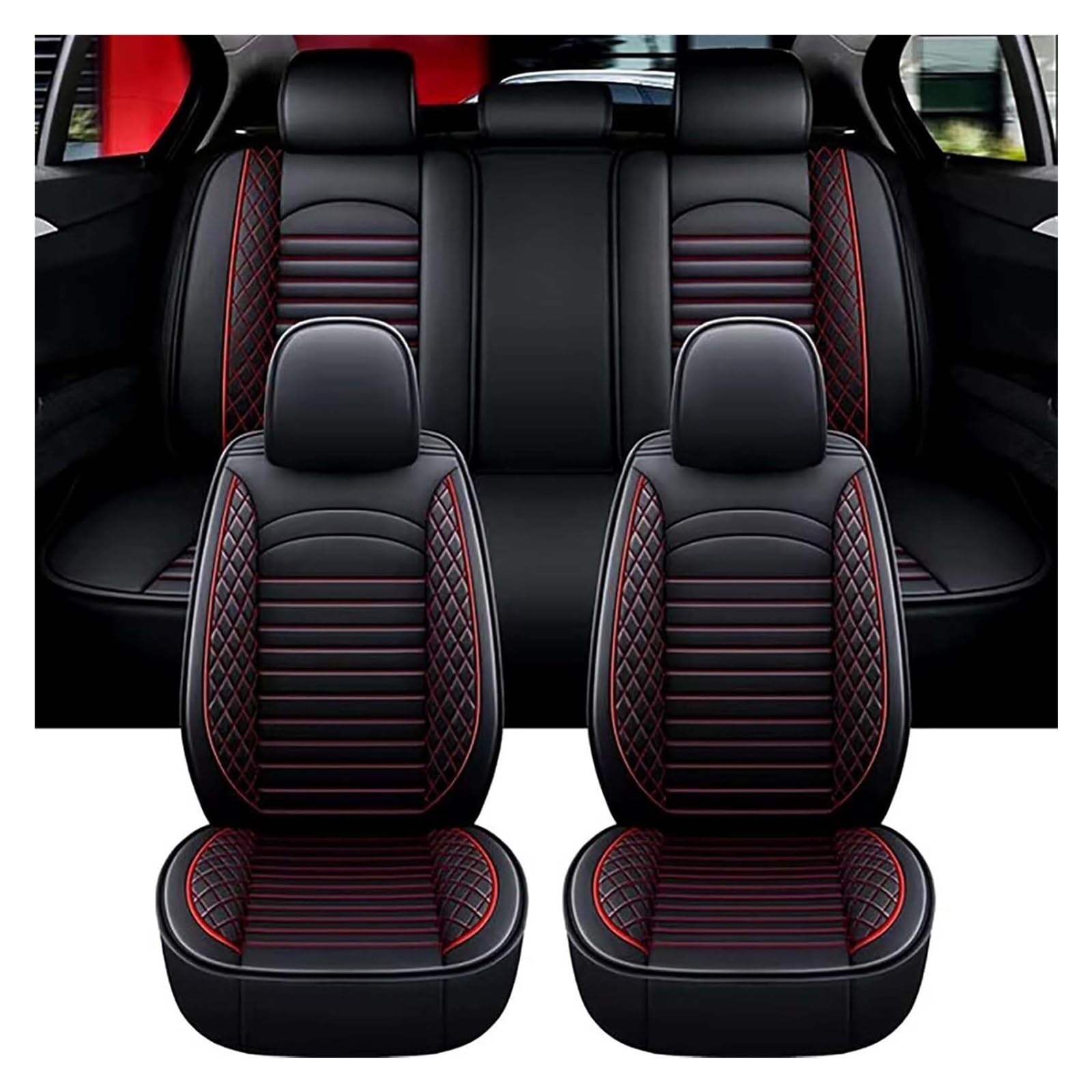 Housse Siege Voiture pour Honda Jazz/Jazz Crosstar 2005-2025, Coussin en Cuir De Première Imperméable Et Résistant À l'usure, Housses Siege Avant Arrière Auto Protection Accessoire(Black Red)