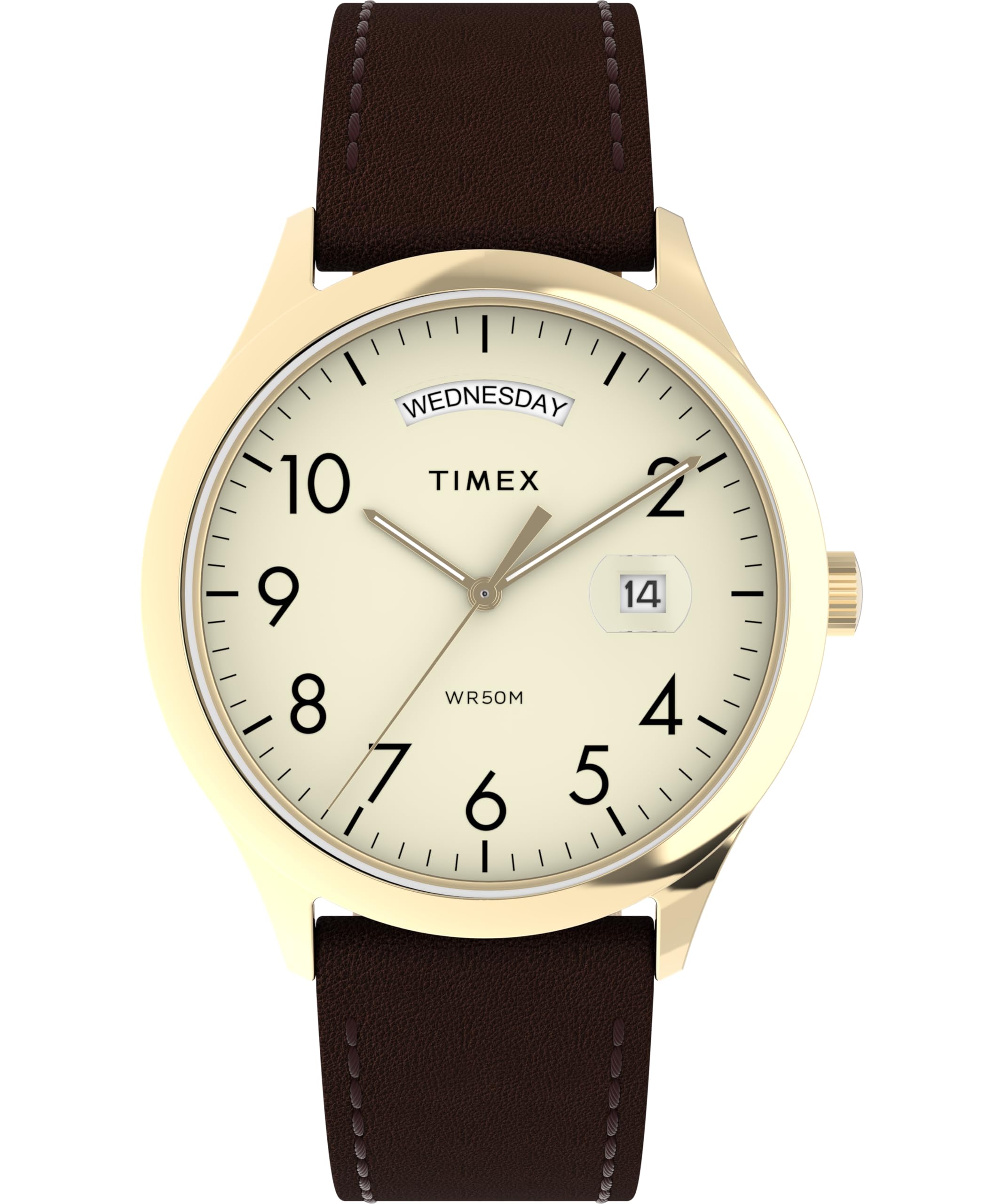 Timex Easy Reader Zegarek męski 40 mm – brązowy skórzany pasek kremowa tarcza koperta w kolorze złotym TW2W68400