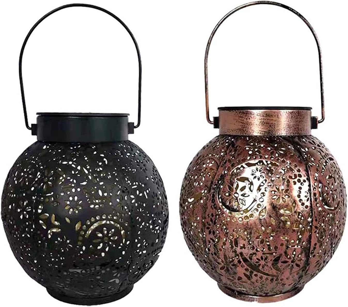 Wrought Iron Solar Lantern Light --LED Solar Lantern Outdoor Garden cast Light Spherical Pattern Landscape Light Pendant Lantern Yard Art Decoration ( Emitting Color : 3 )
