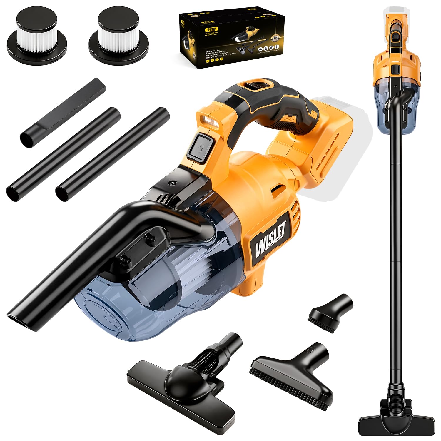 cordless handheld vacuum cleaner compatible with dewalt 20v battery(tool only,no battery),16000pa portable vacuum with 2 hepa filters & 4 attachments,lightweight 2.2 lbs for car,home & garage cleaning