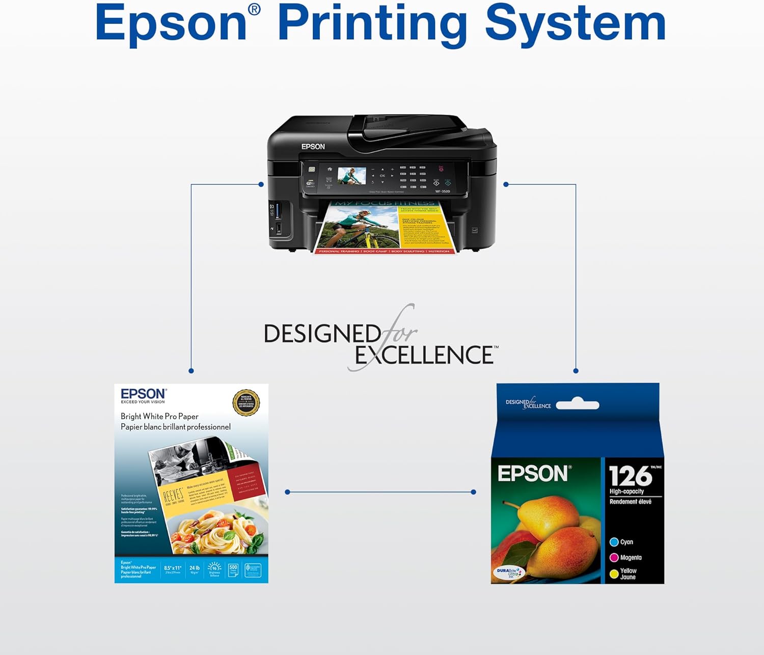 Epson 126 DURABrite Ultra Ink Cyan Cartridge for WF-3520, 3530, 3540, 520, 545, 630, 633, 635, 645, 7010, 7510, 7520, 840, 845 and Other Select Models
