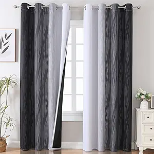 Estelar Textiler Black and Greyish White Blackout Curtains 108 Inches Long, Thermal Insulated Drapes for Bedroom, Full Light Blocking Energy Saving Long Curtains for Living Room, 52Wx108L, 2 Panels