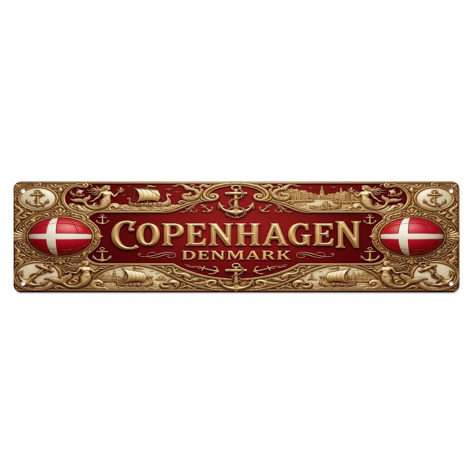 Xanthor Style Metal Tin Sign Vintage Copenhagen Denmark Flag Pattern 1