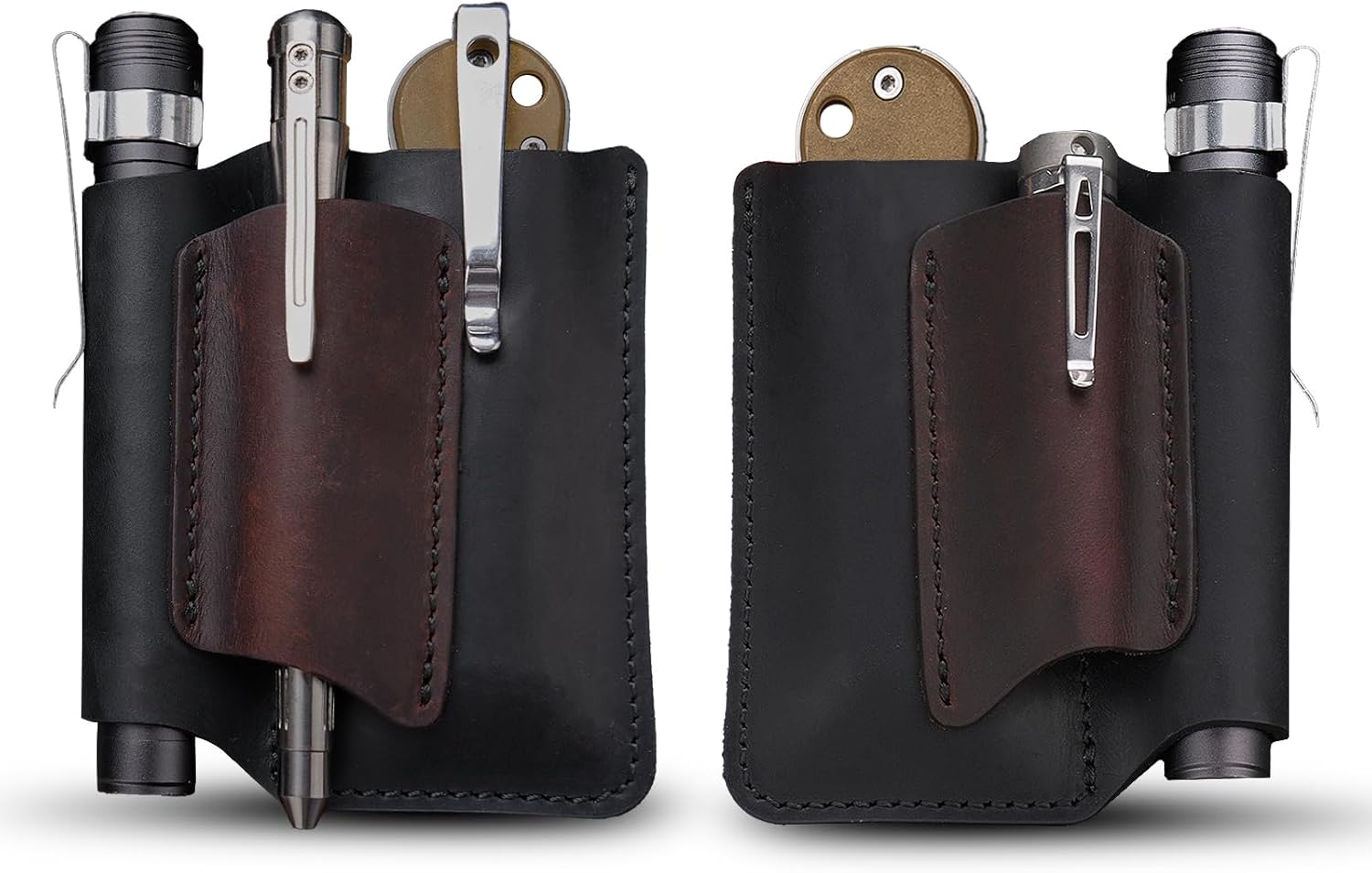 VIPERAED PJ38 Leather Multitool Sheath for Men, 4-in-1 Utility Leather Holster, EDC Pocket Organizer for Pocket Knife Multitool Flashlight and Pen