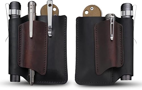 Miniatura 10 de VIPERAED PJ38 Funda multiherramienta de cuero para hombres, 4 en 1, organizador de bolsillo EDC para cuchillo de bolsillo, linterna multiherramienta