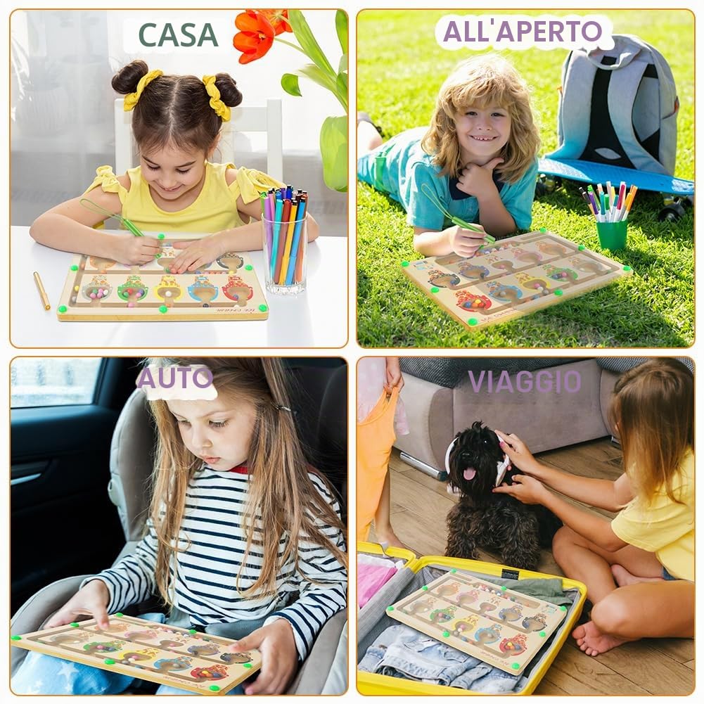 Ainiv Labirinto Magnetico Bambini, Magneti per Lavagna Magnetica in Legno, Numeri Colore Giocattoli Montessori per Bambini, Educativi Giocattoli Regalo per Ragazzi Ragazze 3 4 5 6 7 Anni (Gelato)