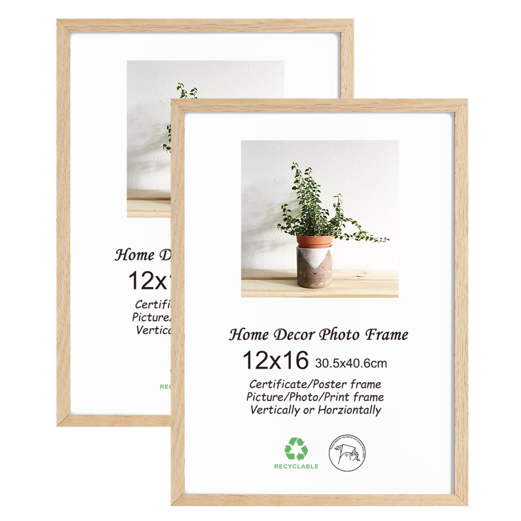 LYYYXGYP 12x16 Oak Wood Picture Frame 2 Pack Wooden Photo Frame Natural Solid Wood Beige Frame Gallery Poster Frame with Plexiglass for Wall Hanging