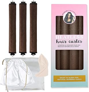 Moguri 3 piezas Heatless Hair Curler Overnight Blowout Curls Rods, rizos sin calor, con bolsa de lujo y bufanda, rulos durante la noche, para todo tipo de cabello, color marrón