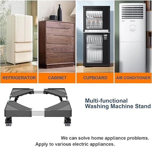 Miniatura 4 de Mini soporte para refrigerador con 4 ruedas de bloqueo de 15.7 a 23.6 pulgadas, soporte ajustable para lavadora, base universal para muebles,