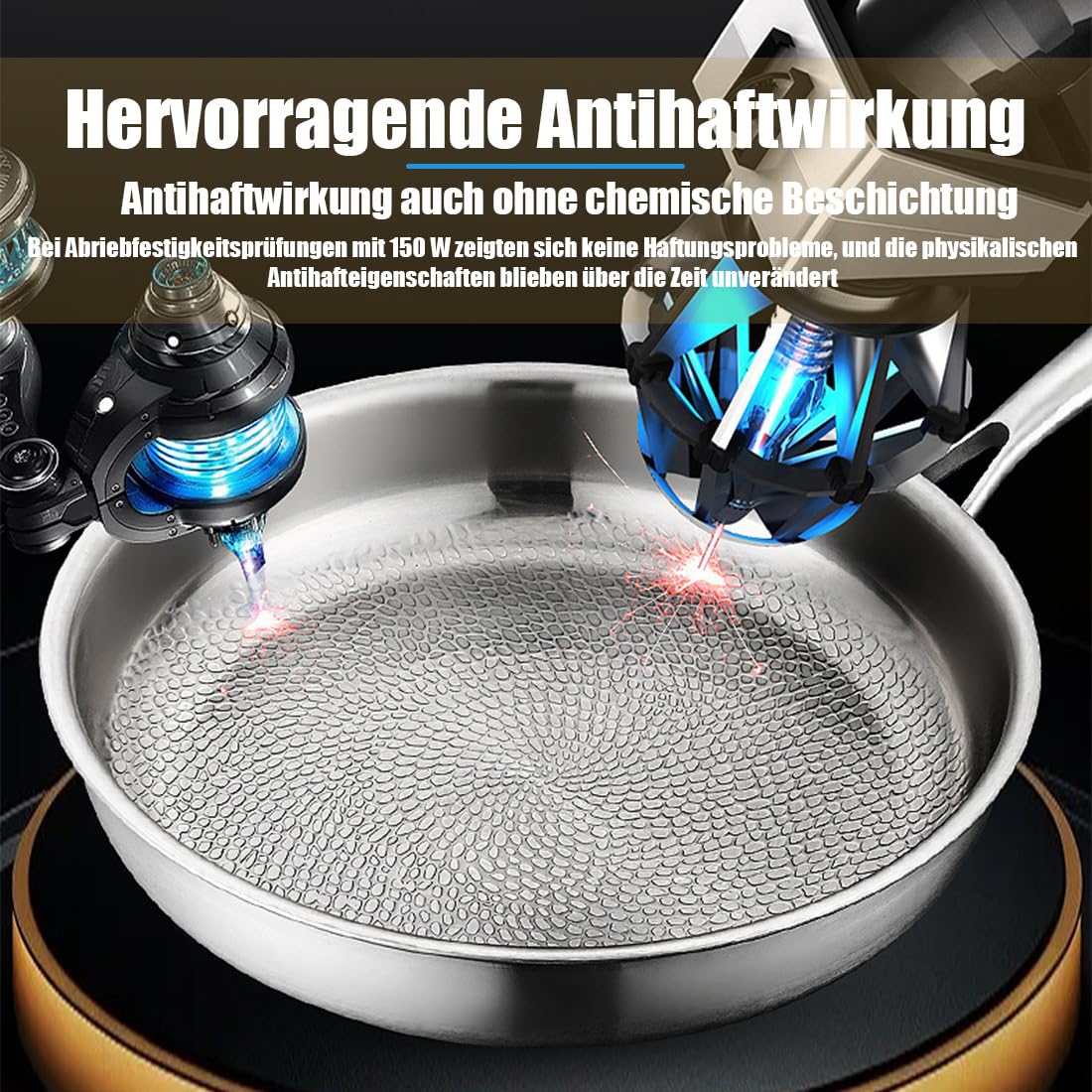 Titan Pfanne, Titanpfanne Mit Deckel und Spatel, Titanium Pfanne für Non-Stick, TitanPfanne Unbeschichtet, Kratzfest, Geeignet für Alle Herdarten (Ohne Deckel, 28cm)