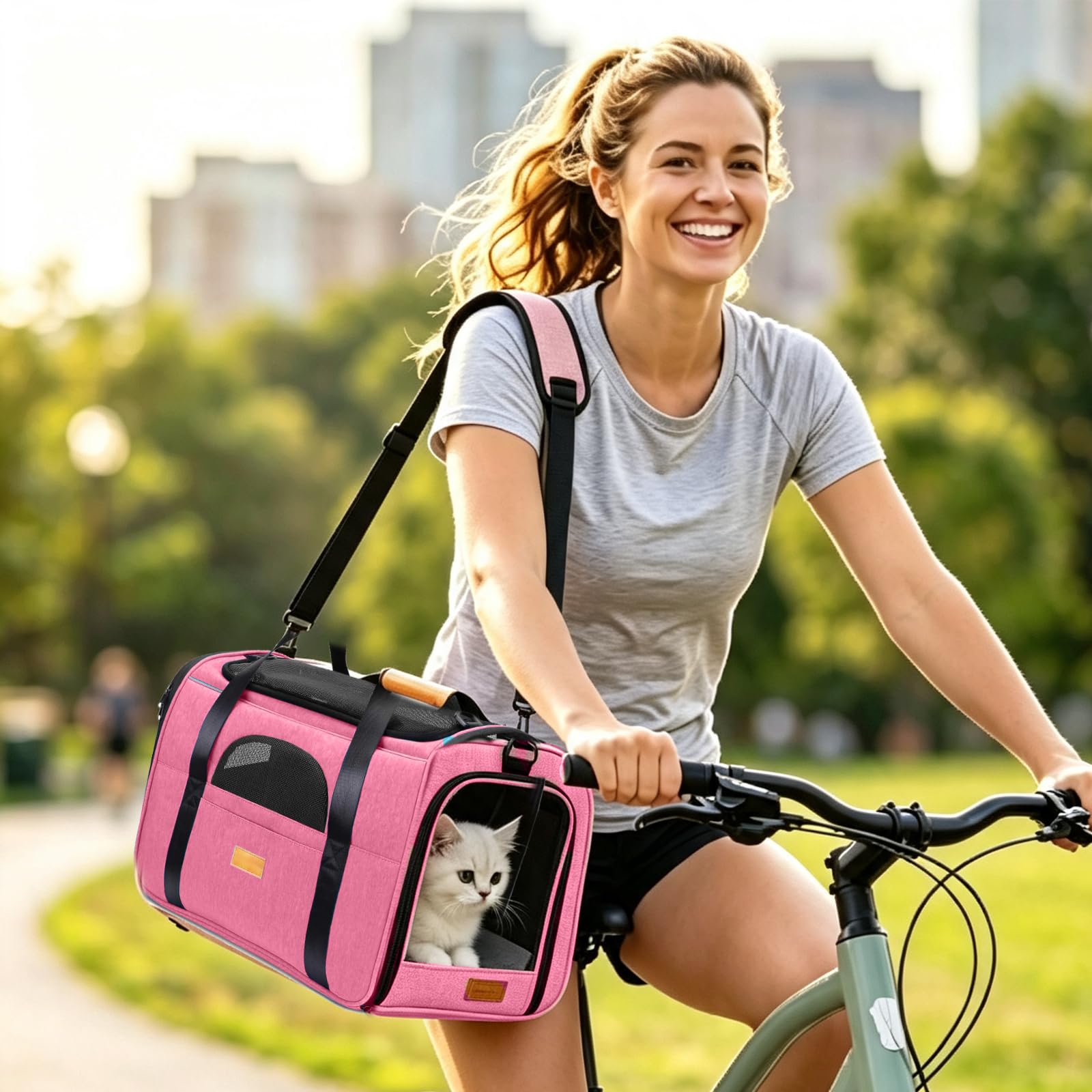 PETCUTE Trasportino per Cani e Gatti, Portabile e Pieghevole Trasportino per Gatti con Tracolla Regolabile, Borsa Trasportino per Piccolo Animale Domestico,Tappetino Rimovibile,per Viaggio in Aereo