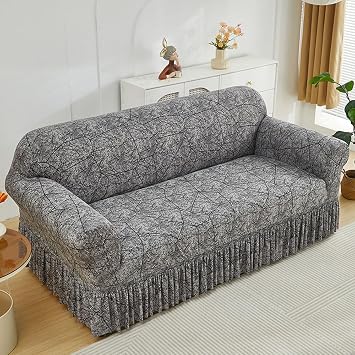 Hixingo Stretch Sofa Covers with Skirt, Modern Couch Cover Spandex Sofa Slipcovers, Armchair Cover Non-Slip Couch Covers Loveseat Covers Sofa Cover S-XL Large 75"-91",Gray Marble