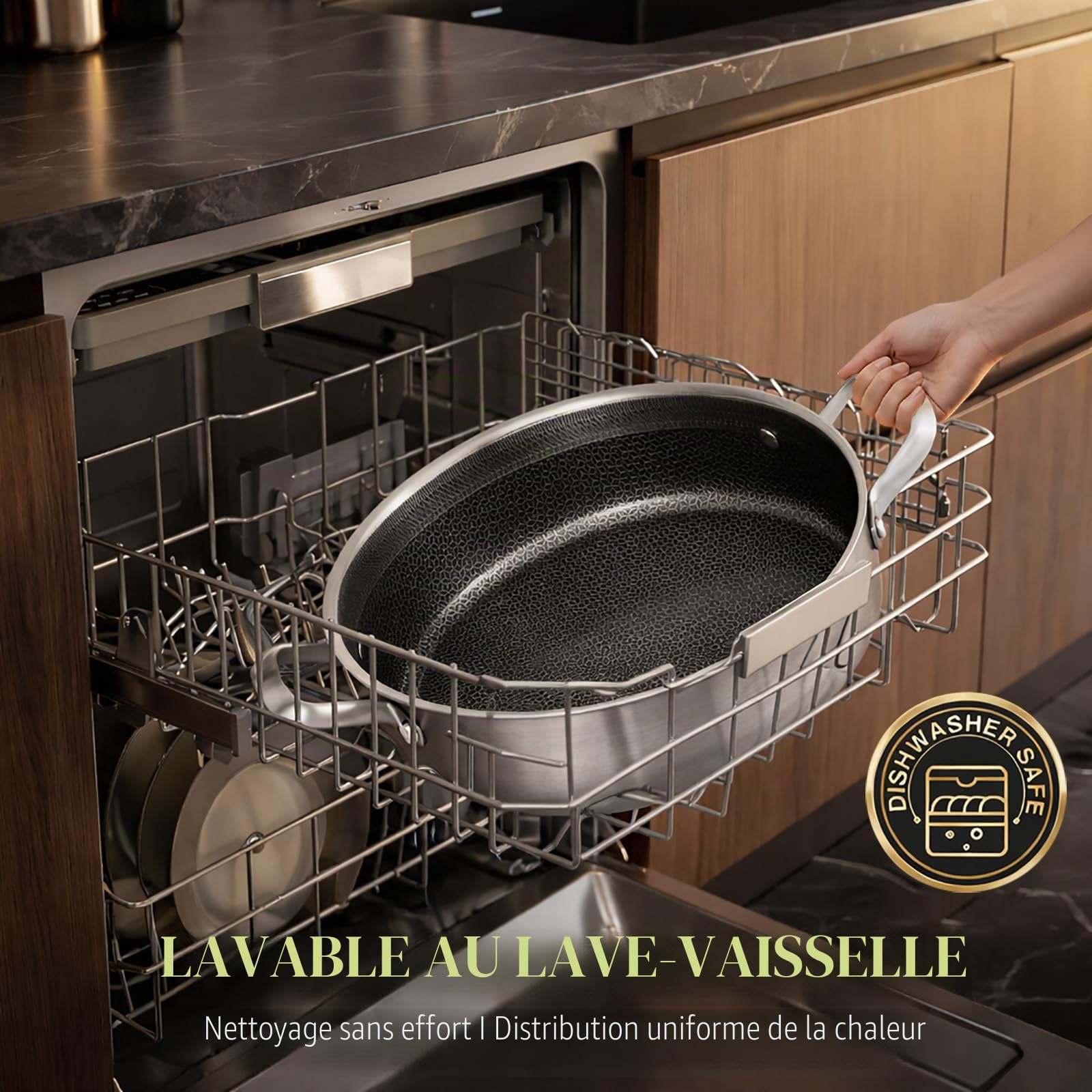 Inqibee Sauteuse 28cm Inox hybride 5L, triple épaisseur, Induction | Sauteuse acier inoxydable, sans revêtement antiadhésif, compatible induction et tous feux, passe au four et lave-vaisselle