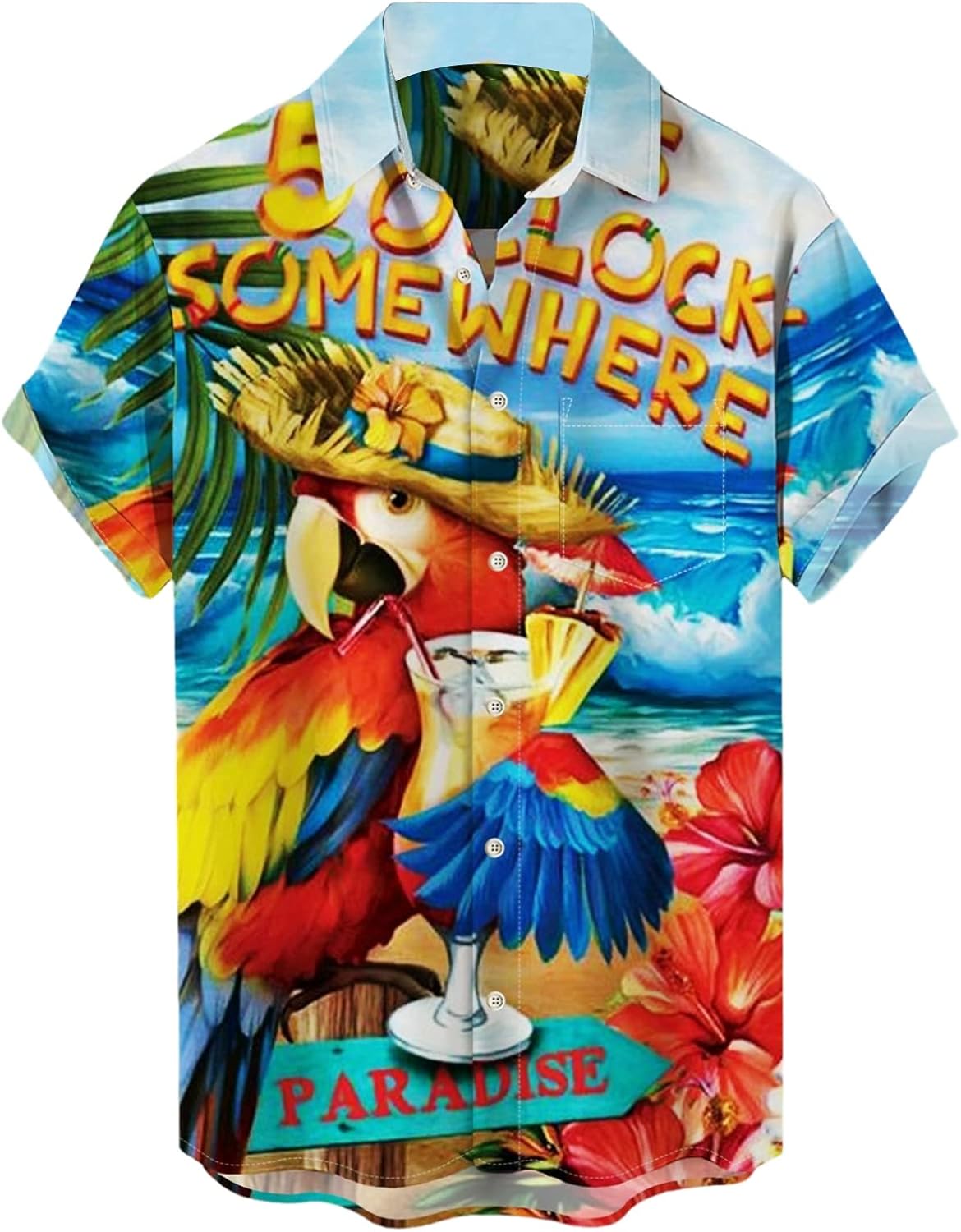 Mens Funny Hawaiian Shirts Short Sleeve Button Down Loose Fit Holiday Parrot Hawaiian Aloha Shirts S-5XL