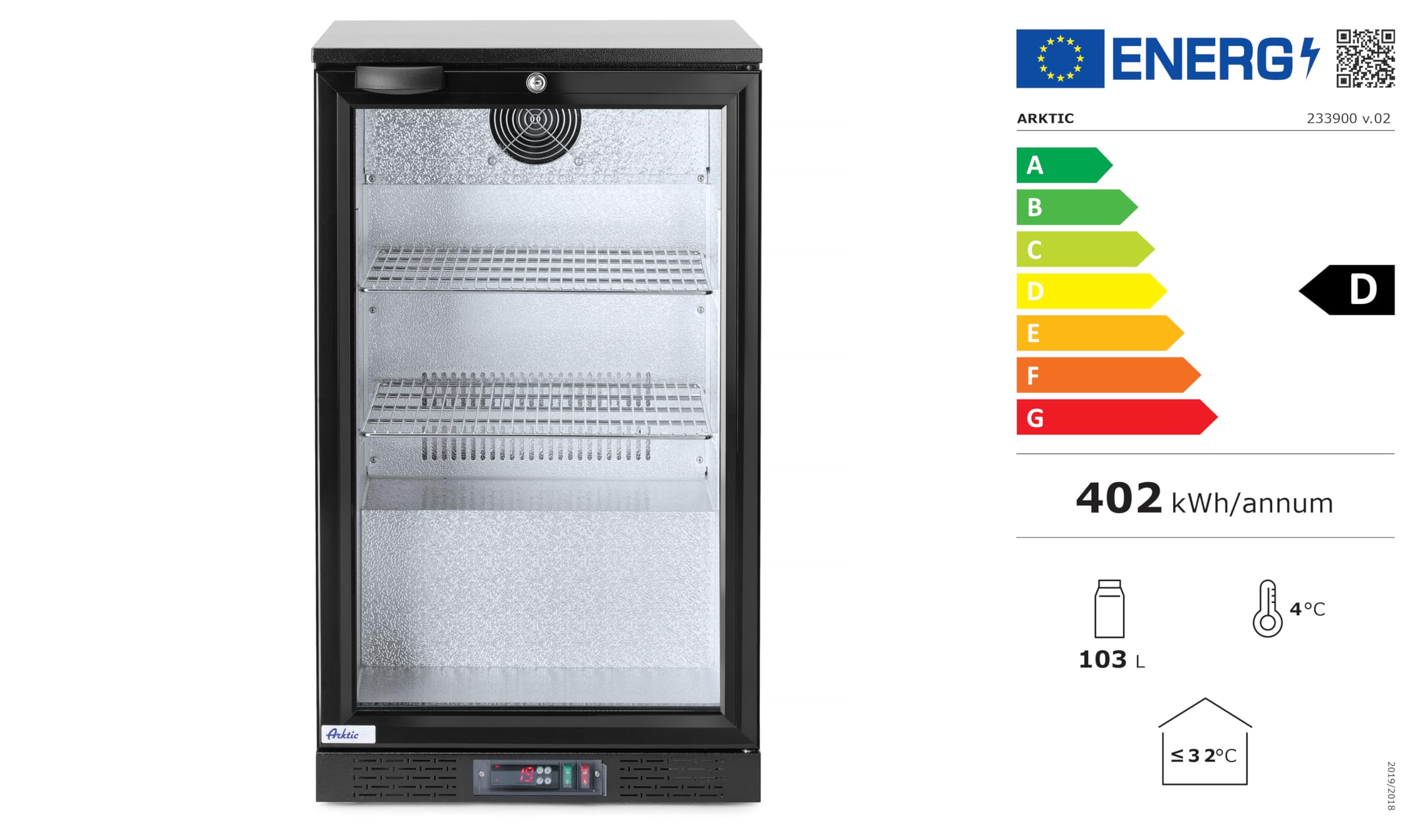 HENDI Refrigerador bajo mostrador para bebidas Arktic, 1 puerta, 86L, 0 a 10°C, 220-240V, 120W, 500x530x(H) 865mm, acero con recubrimiento en polvo negro