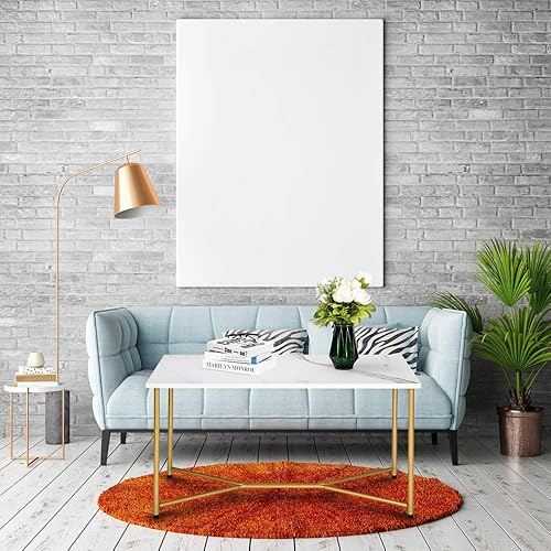 Miniatura 5 de BNSPLY Mesas de centro de mármol con patas de metal dorado, mesas de centro rectangulares para sala de estar, mármoloro