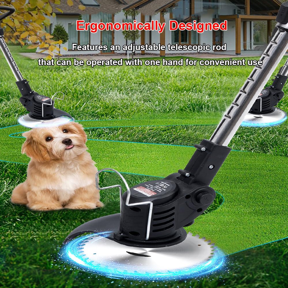 Decespugliatore Elettrico,Con Set Di Lame 3-In-1,48v Senza Fili,Asta Telescopica Regolabile,12000 Giri/Min,Protezione Di Sicurezza Intelligente,Impugnatura Monomano,Ideale Per Cortili,Giardini B