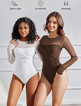 トップス josemoon SHEER BODY SUITS Avidlove Bodysuits for Women Sheer Long Sleeve Shapewear Bodysuit