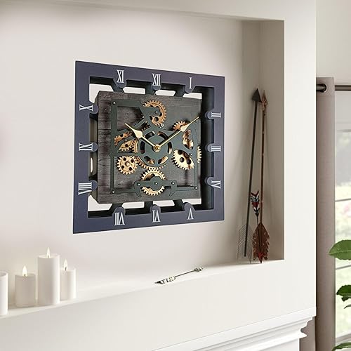 Miniatura 4 de THE GEARS CLOCK Reloj de escritorio de 10 pulgadas con engranaje móvil real cuadrado convertible en reloj de pared (negro vintage) Negro