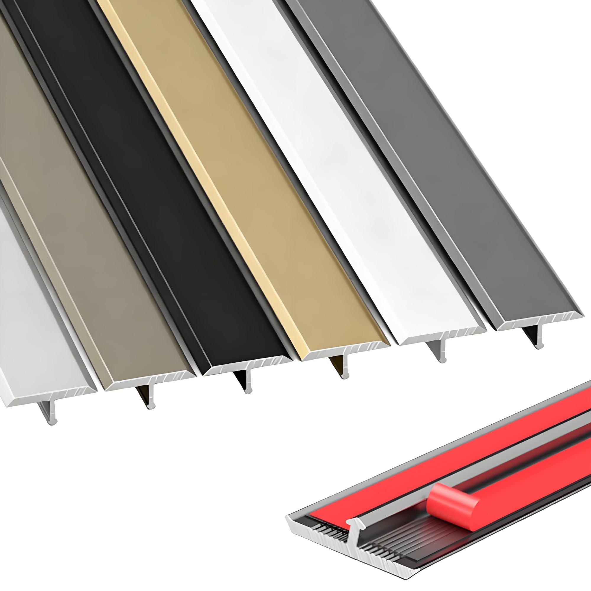 Samoprzylepna aluminiowa listwa progowa do drzwi, 90 cm, 15 mm, szerokość 60 mm, biały profil podłogowy, 3 szt., 90 cm